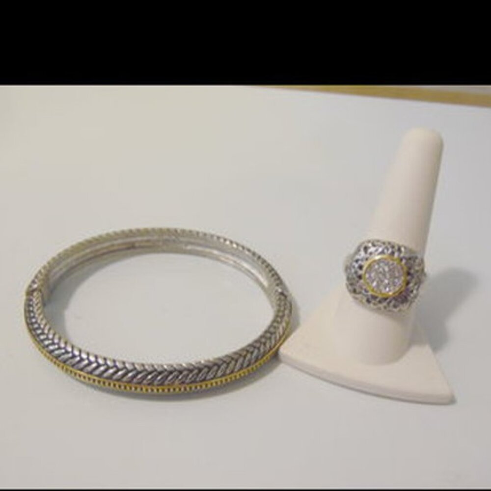 Emma Skye Stainless steel Bangle and Crystal 2-Tone Ring Set